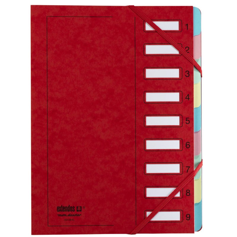 Extendos trieur A4, carton, 9 compartiments, rouge